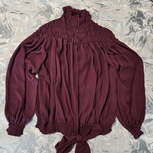 VENUS Plum Smocked Blouse Size L